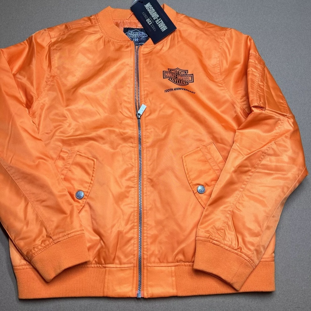 Harley-Davidson 120th Anniversary Harley Orange Bomber Jacket Womens - Picture 6 of 7